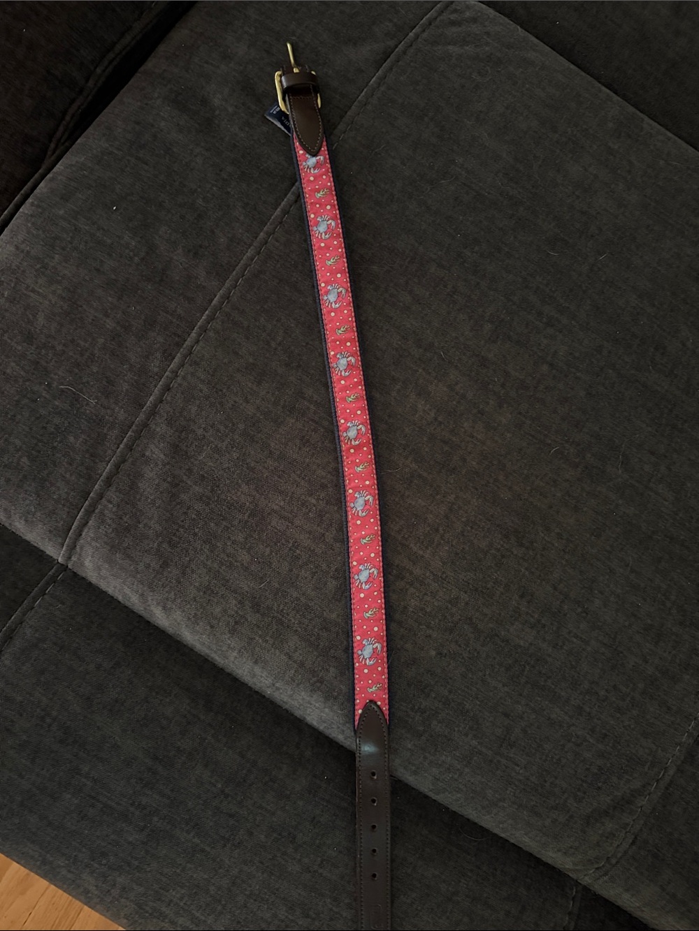 Vineyard Vines Red Patterned Belt with Leather Trim